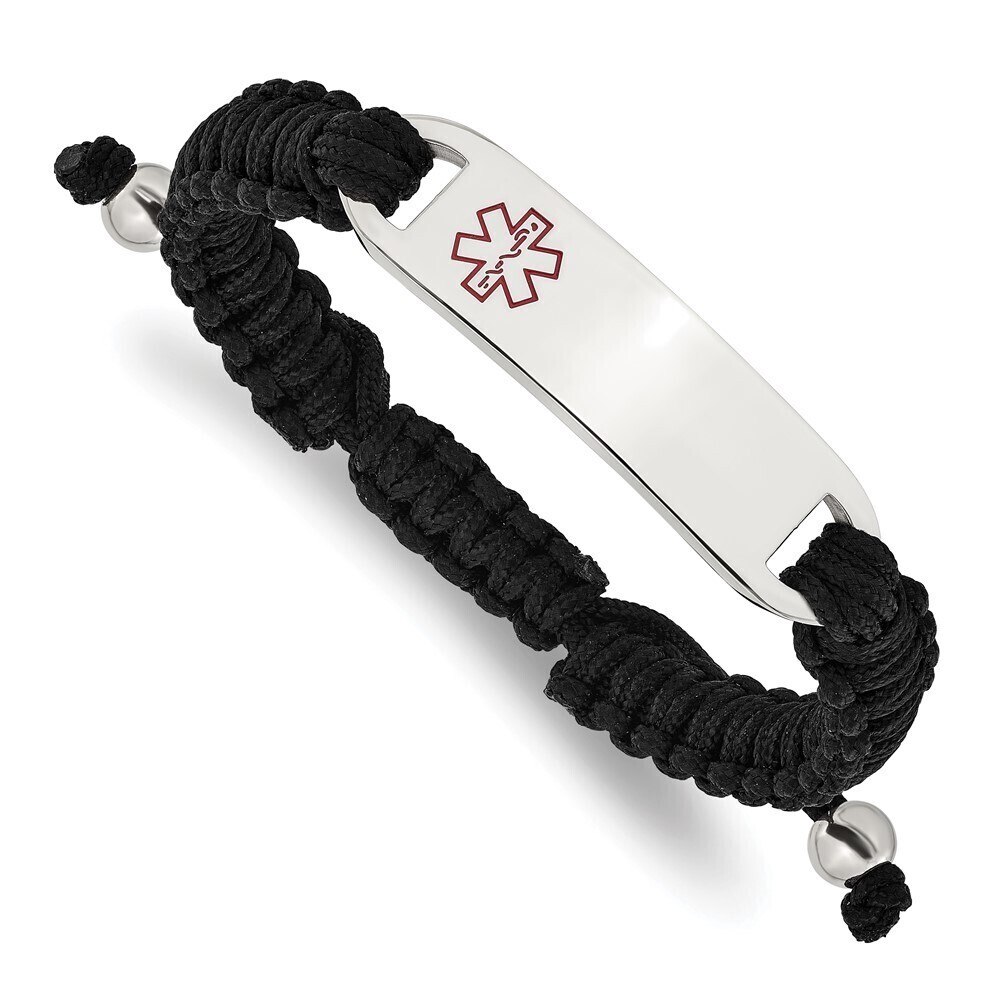 Steel & Red Enamel Black Nylon 7.5in to 10.5in Adjustable Medical ID Bracelet